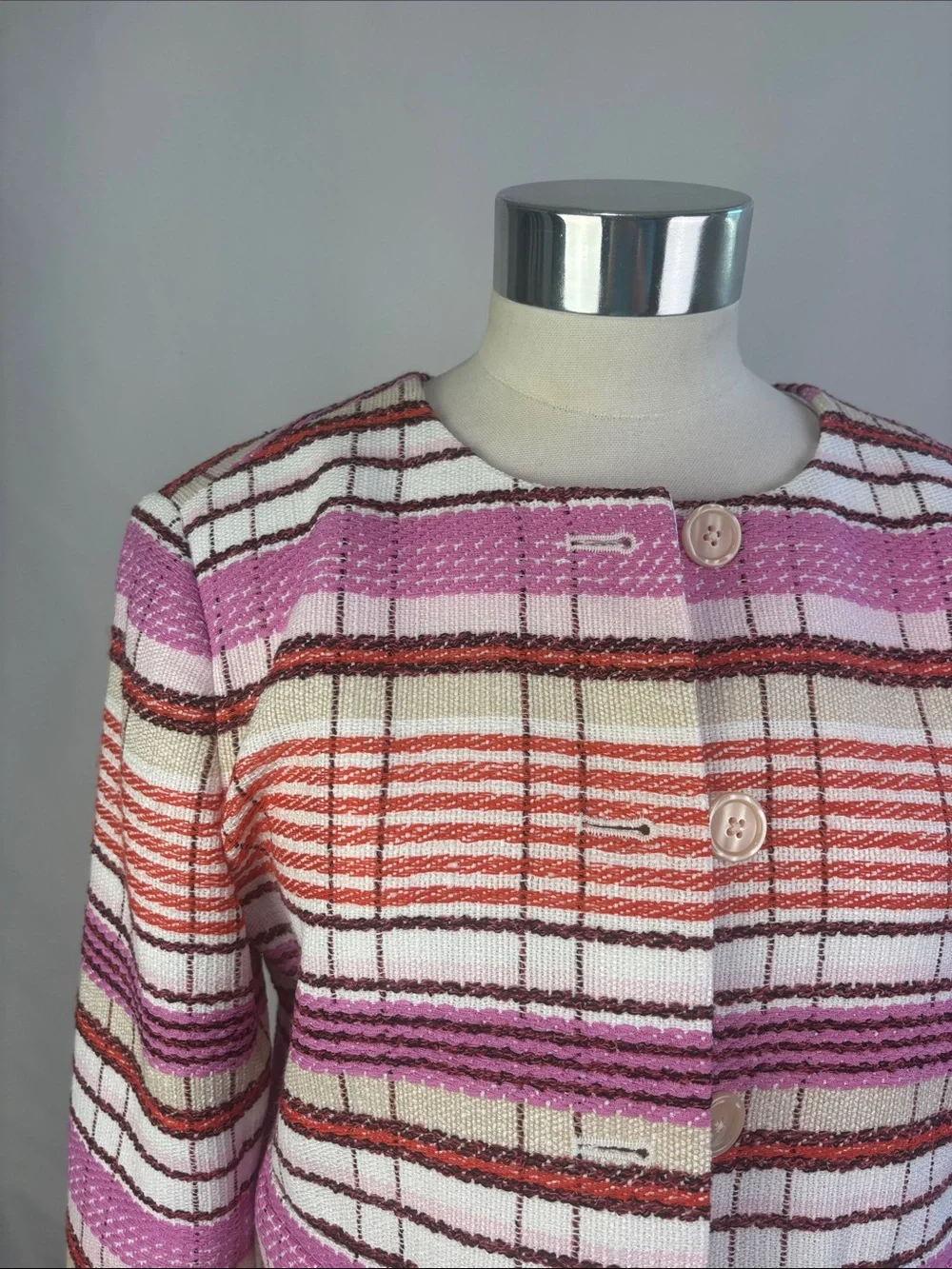NWT ANN TAYLOR PINK STRIPED CROPPED JACKET - Picture 4 of 9